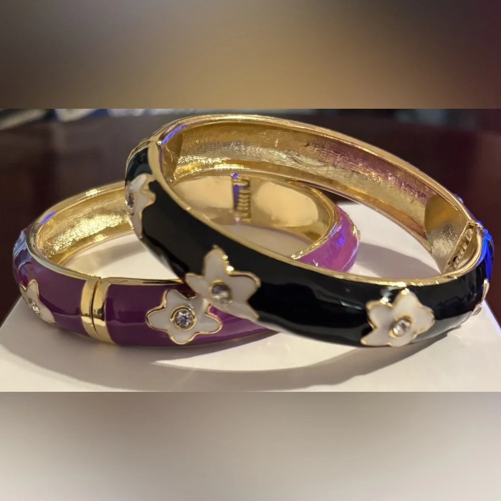 Elegant Black and Purple Floral Bangles